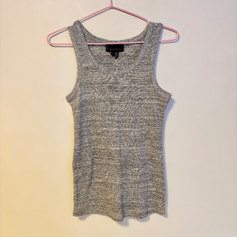 I Jeans by Buffalo Y2K Rhinestone Collar Trim Ribbed Tank Top Dark Grey Womens M